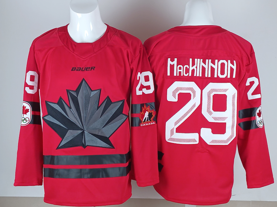 Men Canada Olympic #29 MacKinnon red jersey->->